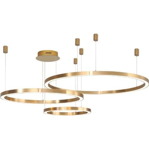 Nordic Minimalist Modern Chandelier Atmosphere Creative LED Living Room Dining Room Golden Chandelier Bedroom Circular Ring Lamp