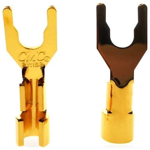 50PCS NEW High-end CMC Pure copper gold-plated speaker Y-fork connector plug banana plug FOR speaker amplifier socket