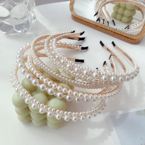New Women Elegant Full Pearls Simple Hairbands Party Wedding Sweet Hair Ornament Headband Hair Hoops Fashion Hair Accessories