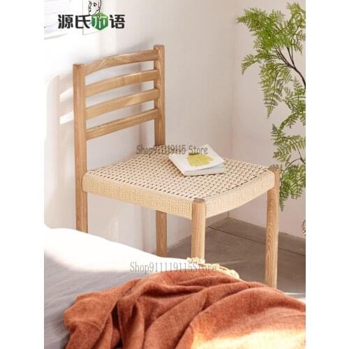 All Solid Wood Dining Chair Modern Simple Water Ash Armchair Bedroom Make Up Chair Nordic Rope Knitting Chair