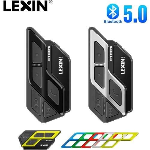 LEXIN 2PCS ET COM Helmet Intercom Motorcycle Bluetooth 5.0 Headsets, Built-in FM Radio Intercomunicodor Moto with 800mAh Battery