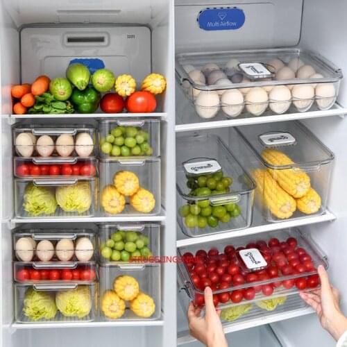 PET Kitchen Refrigerator Storage Box With Vent Valve Egg Box Fruit Vegetable Storage Plastic Crisper Food Containers Storage Box