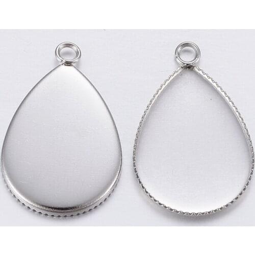 100pcs 304 Stainless Steel Drop Pendant Cabochon Settings,Tray: 18x13mm; 21x13.5x1.5mm, Hole: 2mm F50