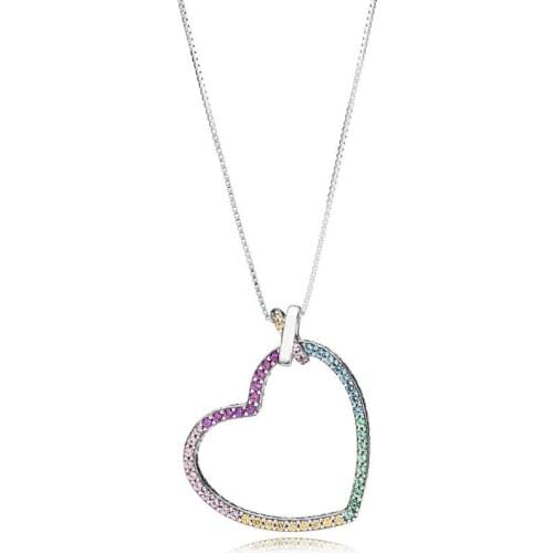 Pan home colorful love s925 necklace pendant rainbow neck ornaments heart pendant pendant sterling clavicle chain
