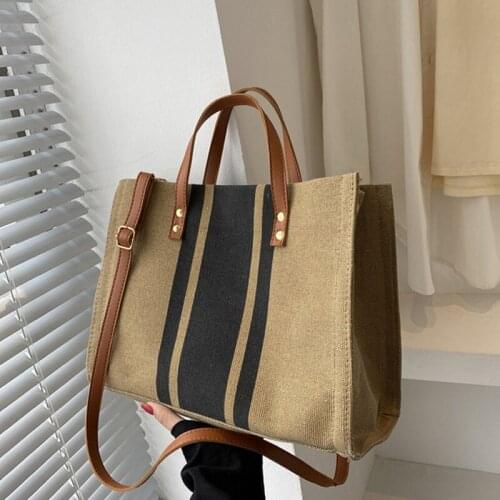 New Striped Casual Tote Bags Large Capacity Canvas Handbags Women Shoulder Bag Travel Ladies Crossbody Shopping Bags