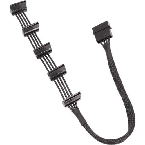 4pin IDE 1 To 5 SATA 15Pin Hard Drive Power Supply Splitter Cable Cord For DIY PC Sever 4-pin To 15-pin Power 18AWG 40CM Black