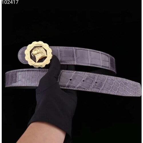 Orange gold crocodile skin men belt high glossy shinny alligator leather belly skin men dress belts stainless steel buckle