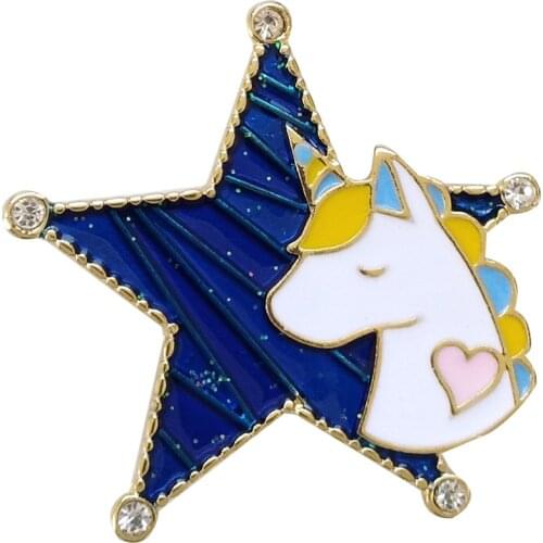 Blue Enamel Pentagram Star Sweater Pin Harajuku Unincorn Brooches For Kids Girls Children Backpack Christmas Gifts Drop Shipping