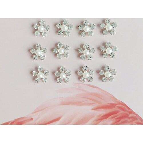 50pcs 11mm Metal Alloy Silver Color Crystal Rhinestone Imitation Pearl Flowers Connectors Charm For DIY Jewelry Making
