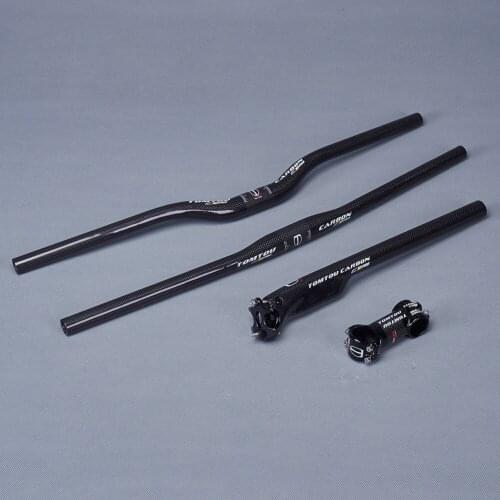 TOMTOU Bicycle Mountain Handlebar Sets Carbon Fiber MTB Bike Rise / Flat Handlebar + SeatPost + Stem 3K Glossy Finish - PRO145