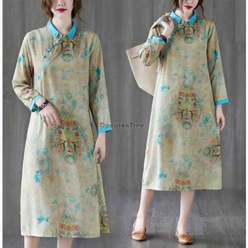 2021 linen cotton qipao chinese traditional dress cheongsam qipao vestido elegant party dance costume oriental dress qipao