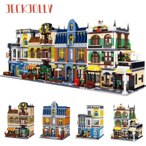 Street View City Buildings Sets Coffee Restaurant Hotel Store Shop Architecture Model with Minifigures Blocks Brick Toys for Kid