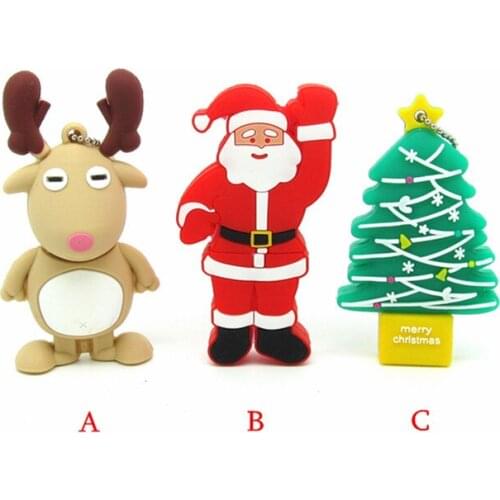 USB Flash Drive 4GB 8GB Pen Drive Cartoon elk Christmas Tree Gifts 16GB 32GB 64GB Santa Claus Pendrive