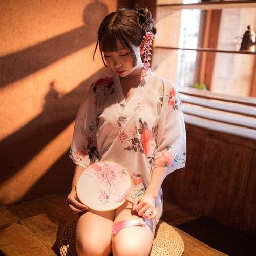 Vintage Japanese Sleeping Haori Bathrobe Flower Traditional Sexy Short Night Robe Gown Yukata Kimono Women Loose Erotic Costume