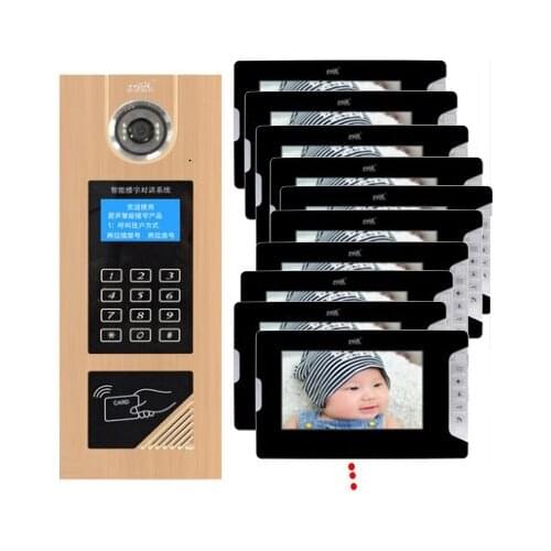 XinSiLu Visual building intercom system doorbell 7" Video Door Phone w/t Inductive and Password Unlocking for 12-apartments