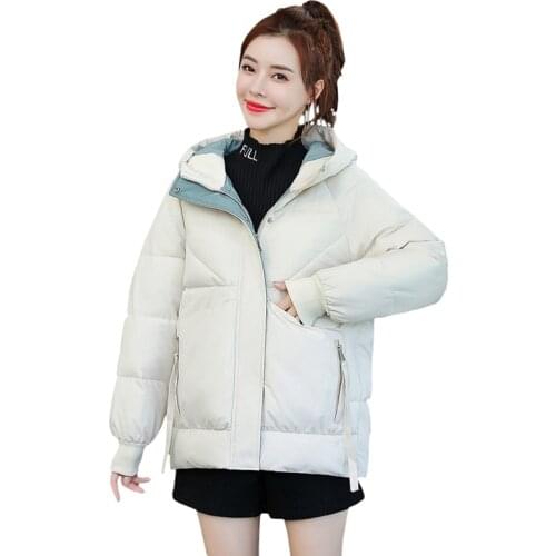 Womens Cotton Jackets 2021 New Short Winter Jackets Hooded Long Sleeve Womens Parkas Thick Warm Casual Padded Jacket Female