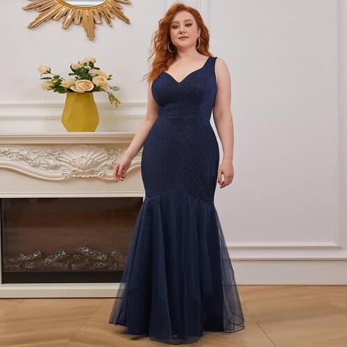 Evening Dress Deep V-Neck Sleeveless Mermaid Backless Bling Floor-Length Pleat Elegant New Plus Size Women Formal Gowns D1027