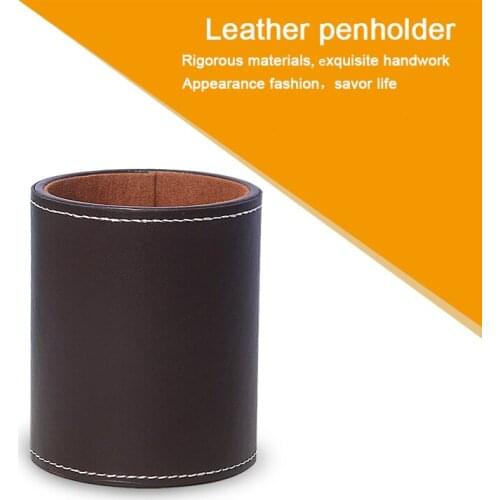 1 pcs PU Leather Square Pens Pencils Holder Desk Organizer Office Desk Accessories Container Box