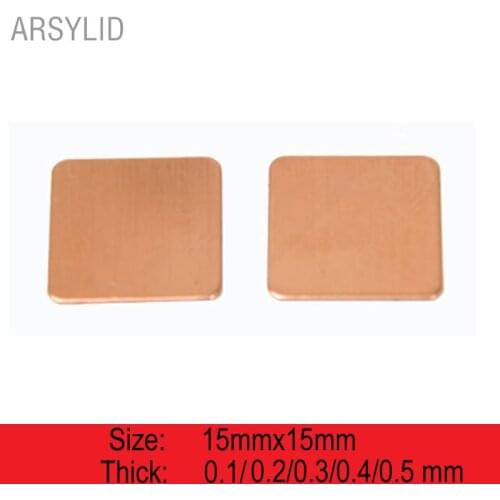 10pcs 15mmx15mmx0.1mm 0.2 0.3 0.5 Copper Heatsink thermal Pad Laptop GPU CPU VGA North South Bridges Chip RAM Copper Heat sink