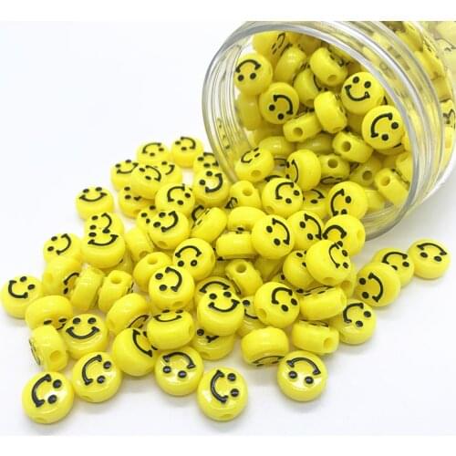 30pcs 10mm Yellow Simulation Smiley face Acrylic Shape Spacer Beads For DIY Handmade Jewelry Accessories Make#10