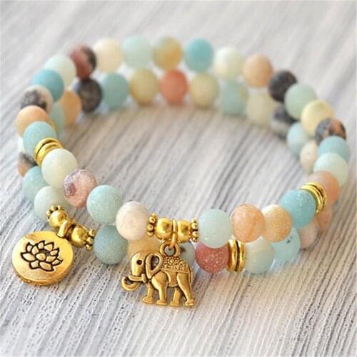 6mm Matte Amazonite Beads Pendant Mala Bracelet Retro Yoga Classic Meditation Prayer Buddhism