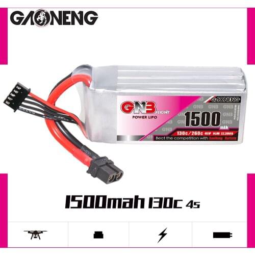 Gaoneng 1500mAh 4S1P 14.8V 130C/260C Fast Charge Lipo Battery with XT60 Plug for 250 size 3D FPV Racing Drone Quadcopter Parts