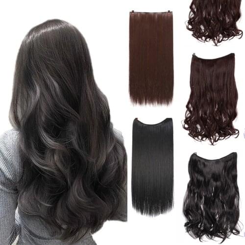 Allaosify 24 Inches Synthetic Curly Hair Extensions with 5 Clip in One Piece Black Hair Synthetic For Womens Long Wigs