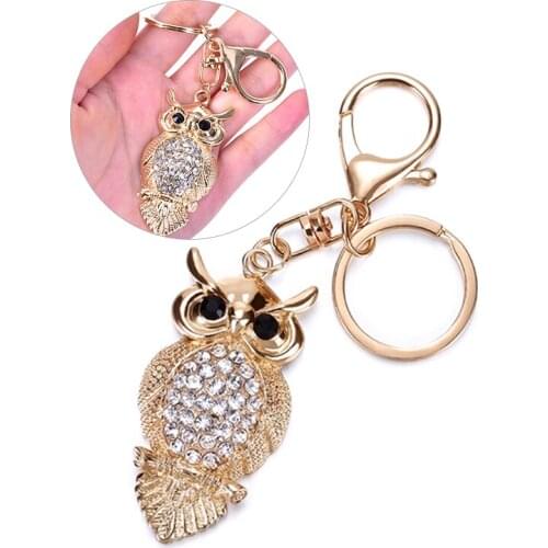 Crystal Rhinestone Owl Pendant Keychain For Women Bag Pendant Chic Car Key Chain Ring Holder Fashion Jewelry Bag Charm