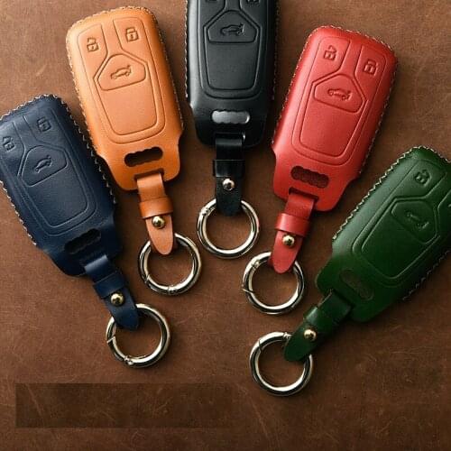 Genuine Leather Car Key Cover key Case For Audi A4 Allroad B9 Q5 Q7 TT TTS 4M 8S 2016 2017 2018 Remote key