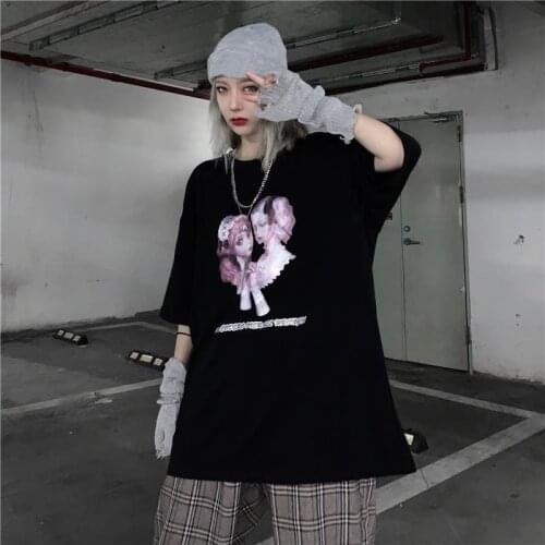 T-shirt women Summer tee girl tops Goth Kawaii рубашка женская accessory album brandy camisas bratz Harajuku style print black