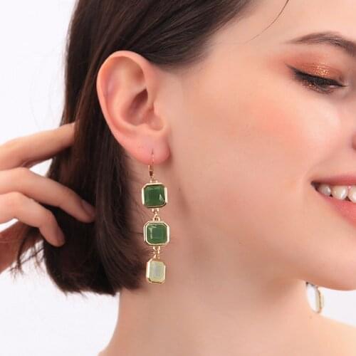 KISS ME New Styles 2017 Fashion Jewelry Long Earrings Light Green Square Pendant Earrings Christmas Gifts