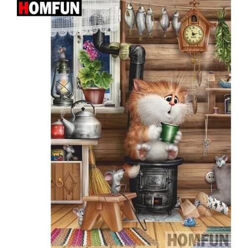 HOMFUN Square/Round Drill 5D DIY Diamond Painting "Cartoon cat" Embroidery Cross Stitch Full Rhinestone Decor A27150