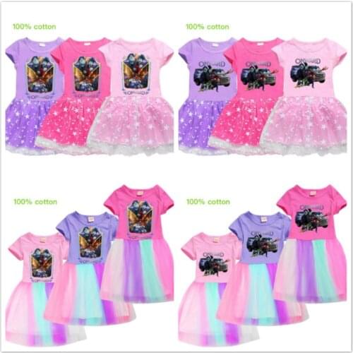 Summer Girls Dress Cartoon Princess Anime Movie Onward Print Cotton Short Sleeve Star Moon Rainbow Children Lace Christmas Dress