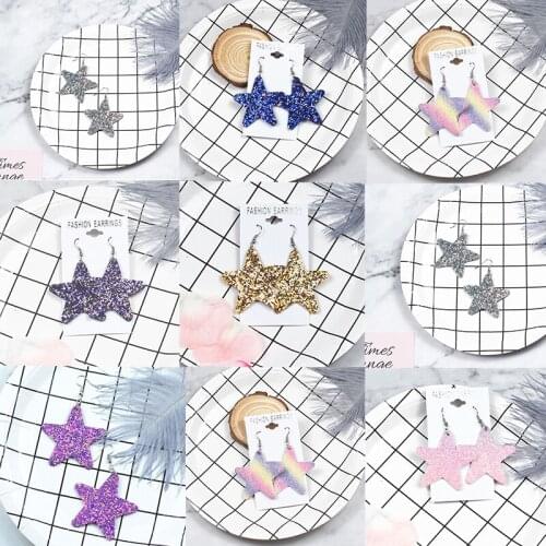 Fashion Sequin Five-Pointed Star Earrings Shiny Glitter PU Leather Earrings For Women Girls Jewelry Dangle Earrings Wholesale