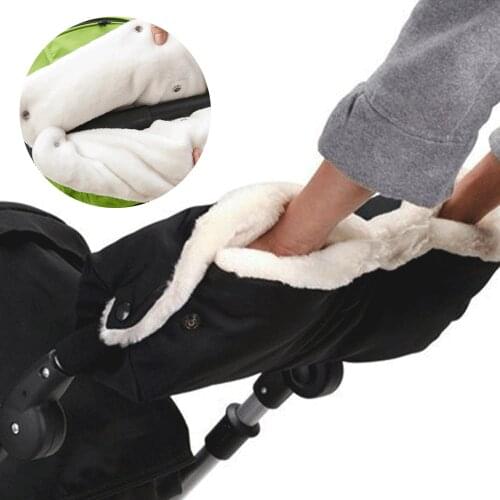 Kids Thicken Warm Winter Stroller Hand Muff Stroller Accessories Waterproof Baby Pushchair Hand Cover Fur Fleece Gloves Mittens