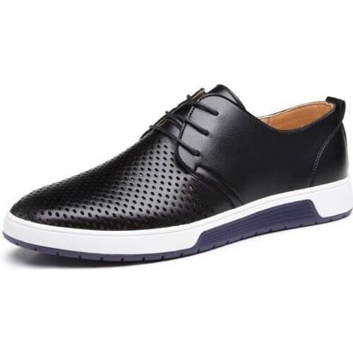 Men Leather Casual Shoes Hot Sale 2020 Mens Shoes Genuine Leather Holes Design Breathable Shoes Business Men Sapatos Masculinos