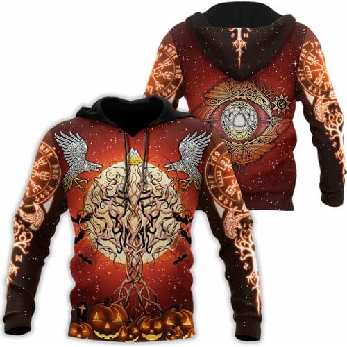 CLOOCL Halloween Viking Tree of Life with Raven 3D All Over Printed Autumn Men Hoodies Unisex Casual Pullovers Zip Hoodie Coat