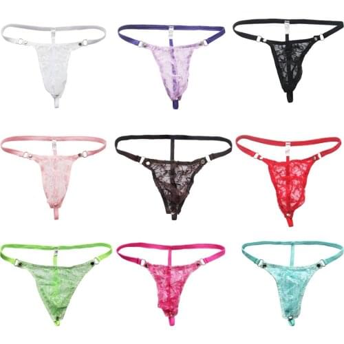 Men Sissy Mesh Lace G-strings Thong Lingerie Underwear T-back Gay Exotic See Through Underpants Panties Nightwear Briefs