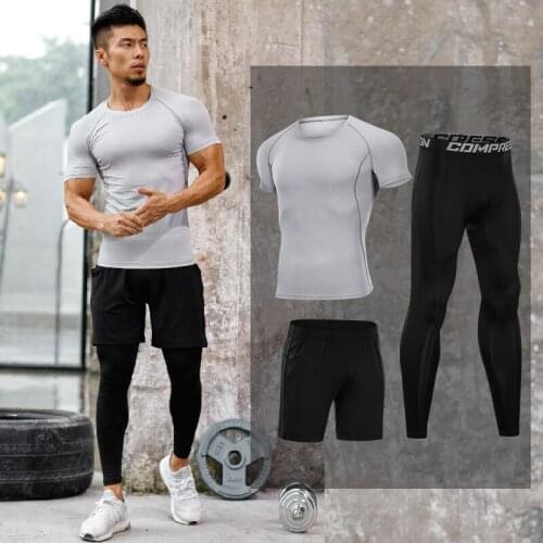 Mens Workout Tights Quick Dry Compression Runnning Sport Suits Basketball Clothes Gym Fitness Exercise Jogging Sportswear Sets