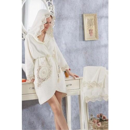Bathrobe Set for Ladies Bamboo Quality Stylish Design Embroidered Head Towel Elegant fashionable Female Woman vtn2