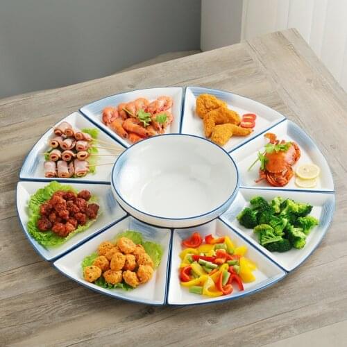 DIY Platter Creative Set Combination Plate Ceramic Plate Household Compartment Round Table Plate Fan-shaped Dish Tableware