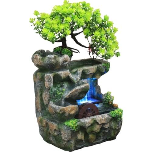 Waterfall Fountain Desktop Fountain Without Atomizer Indoor Bonsai Flowing Water Waterfall With Color Changing LED Lights Spray