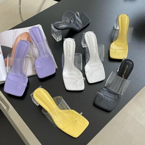 Sexy Flip flops transparent clip toe slippers women sandals ins summer shoes woman pumps square toe clear high heels slides 2021