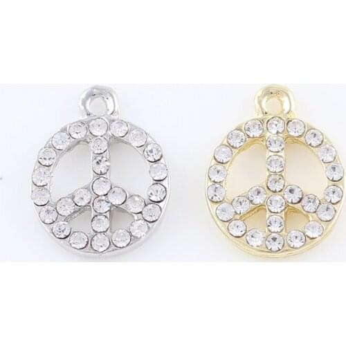 12*17mm Zinc Alloy Crystal Silver Peace Symbol DIY Charms Pendants Fit Diy Necklaces Bracelets Jewelry Making