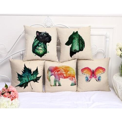 Animal Elk Painting Cushion Cover Cotton Linen Decorative Pillowcase Chair Seat Square 45x45cm Pillow Cover Home Living Textile