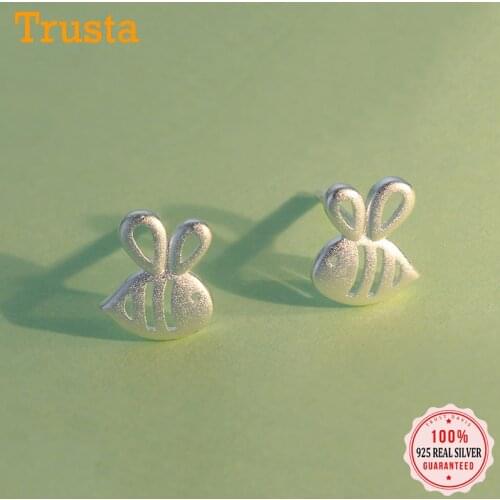 Trustdavis Genuine Minimalist 925 Sterling Silver Fashion Cute Hollow Bees Stud Earrings For Women Wedding Jewelry Gift DS76