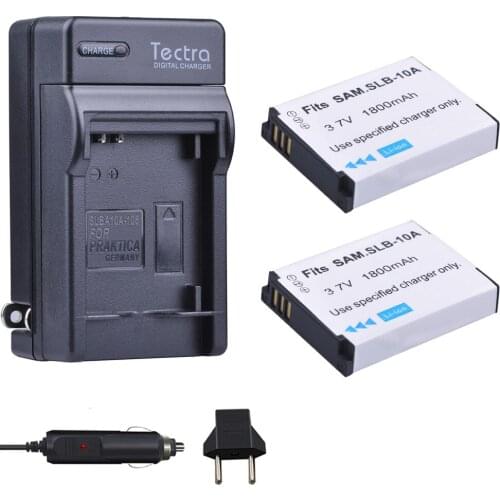Tectra 2Pcs SLB-10A SLB10A Battery + Digital Charger for Samsung NV9/TL9 M310W L310W/SL310 L210 L110 L100 P1000 ES60 ES55/SL102