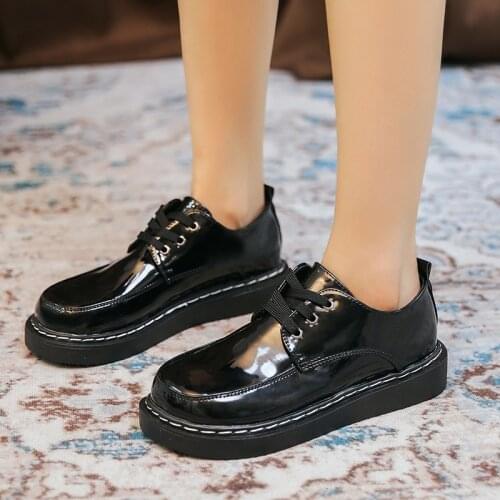 Oxford Shoes for Women Shoes Solid Leather Casual Shoes Woman Flats Lace Up Thick Bottom Autumn Winter Platform Shoes Plus Size