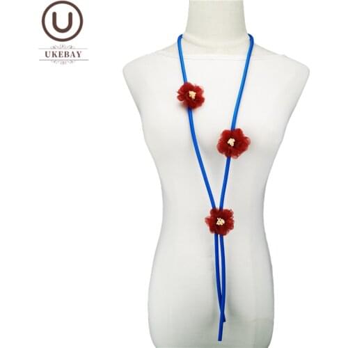 UKEBAY Long Flower Pendant Necklace Boho Jewelry Women Sweater Necklaces Handmade Rubber Jewellery Match Clothes Party Necklaces
