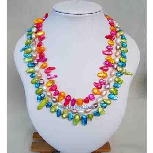 Genuine Pearl Jewellery,Multi-Strand Baroque Rice Freshwater Pearl Necklace,6-25mm 17-19'' Multicolor,Fashion Women Gift Jewelry